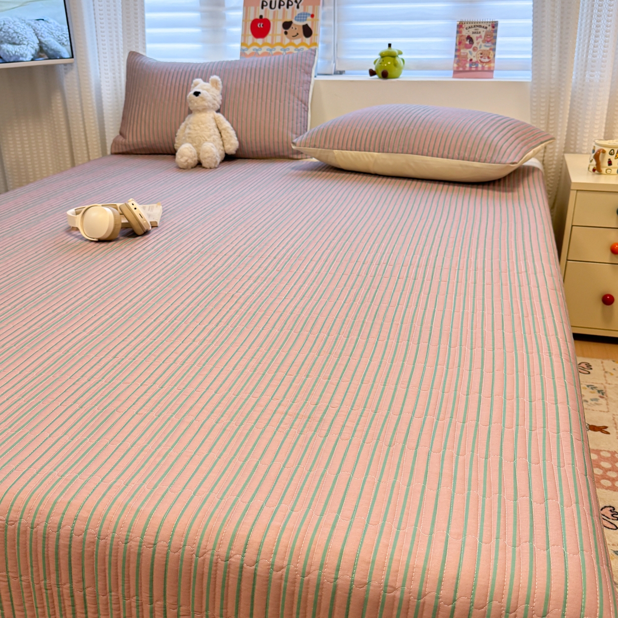 91家纺网 家纺一手货源 找家纺 （总）慕尚家纺 2026新款简约风条纹床盖三件套