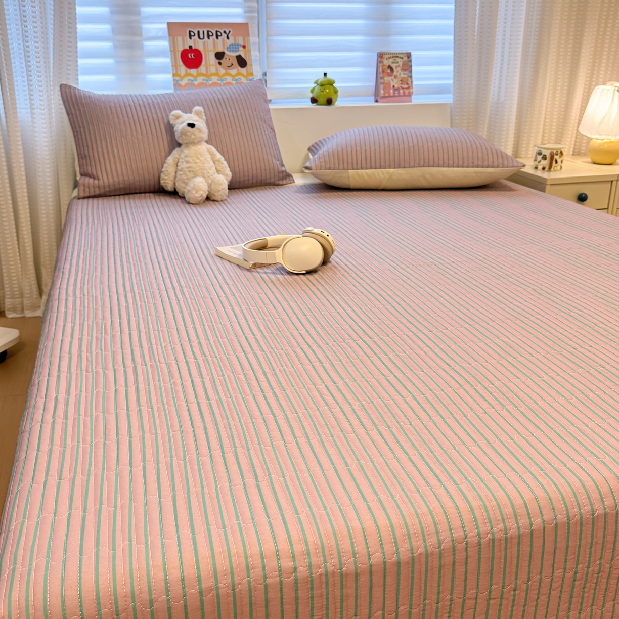 91家纺网 家纺一手货源 找家纺 （总）慕尚家纺 2026新款简约风条纹床盖三件套