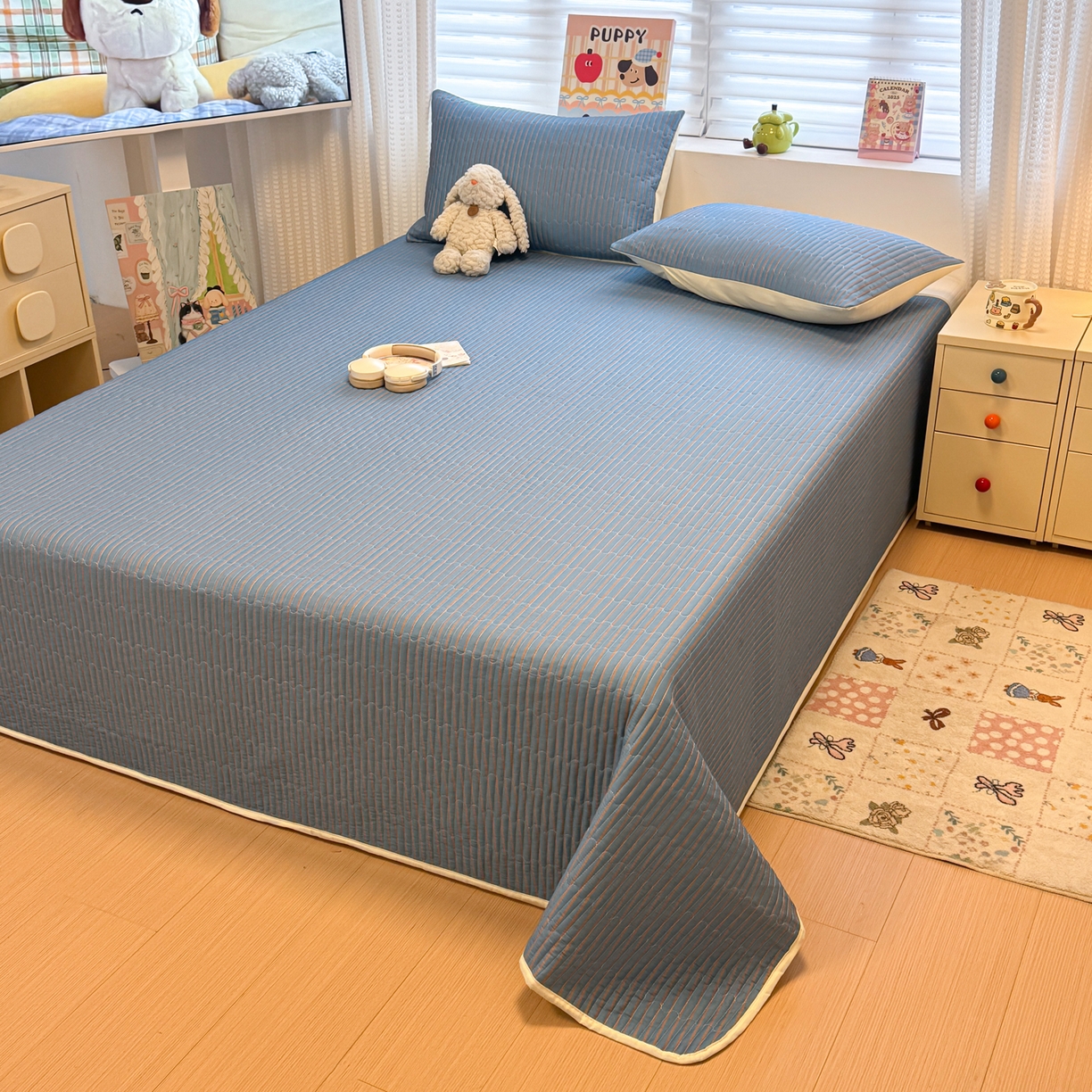 91家纺网 家纺一手货源 找家纺 （总）慕尚家纺 2026新款简约风条纹床盖三件套