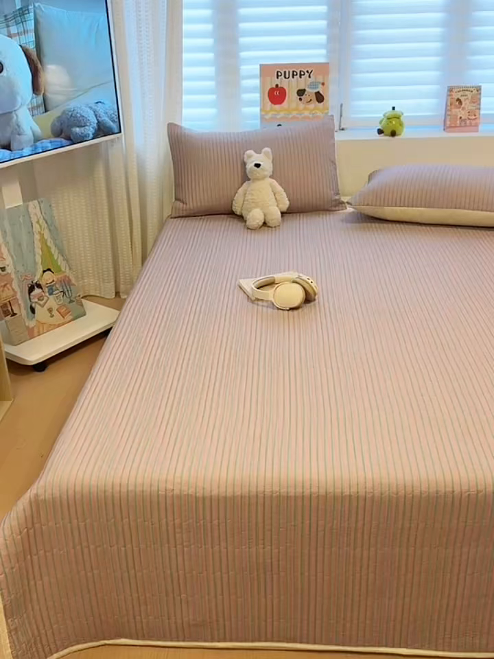 91家纺网 家纺一手货源 找家纺 （总）慕尚家纺 2026新款简约风条纹床盖三件套