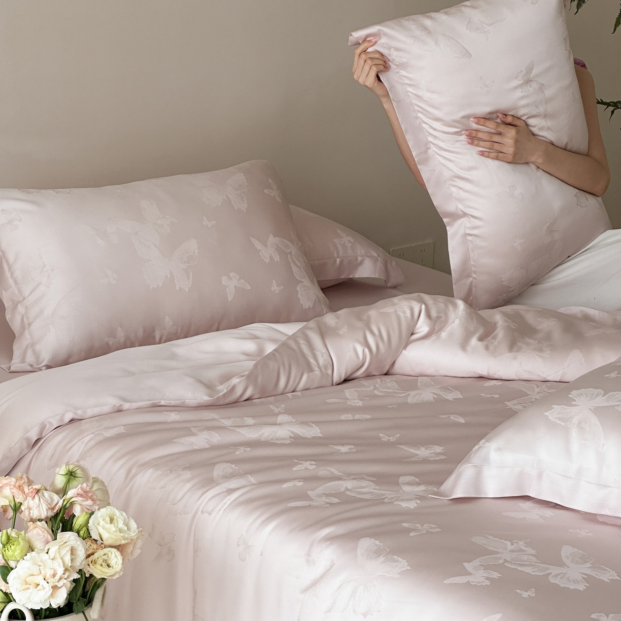 91家纺网 家纺一手货源 找家纺 三味舒屋 2026新款60s天丝提花四件套-盛钦 盛钦蝶粉