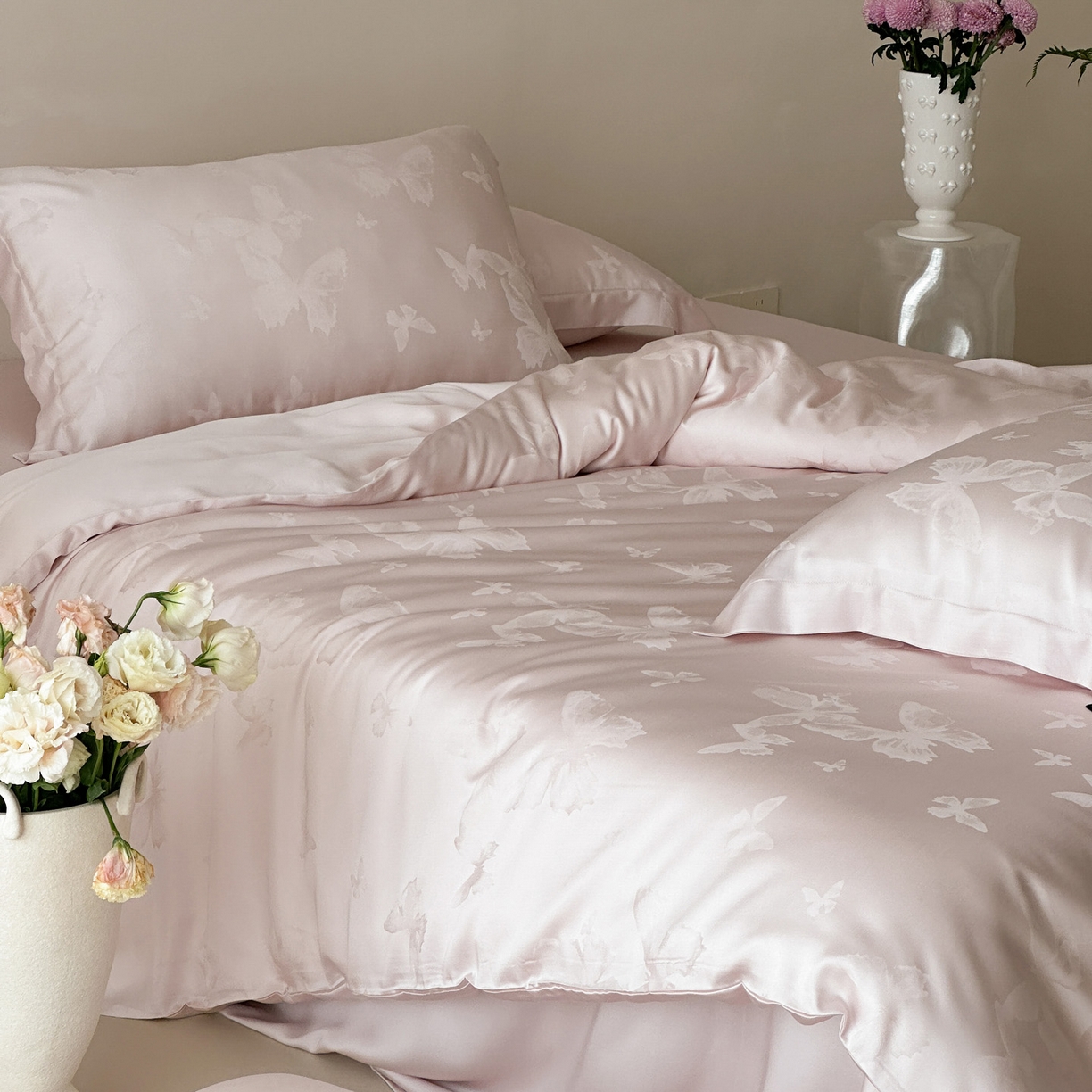 91家纺网 家纺一手货源 找家纺 三味舒屋 2026新款60s天丝提花四件套-盛钦 盛钦蝶粉