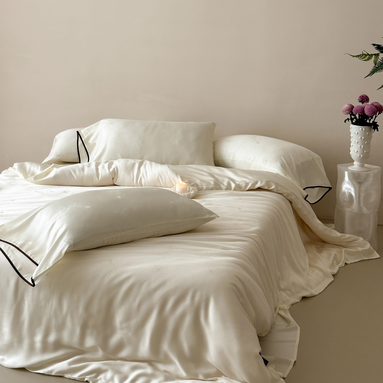 91家纺网 家纺一手货源 找家纺 三味舒屋 2026新款60s天丝提花系列四件套-羽柔 羽柔白