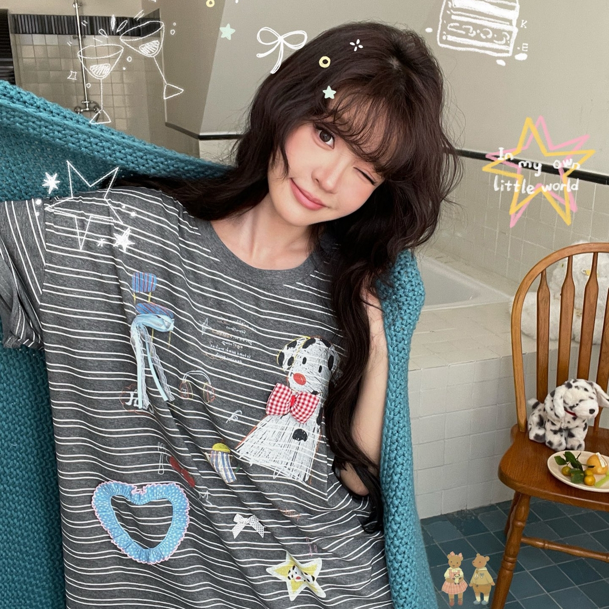 91家纺网 家纺一手货源 找家纺 （总）妍景家居生活馆 2026新款莱赛尔冰丝棉睡裙-板凳小狗T深灰