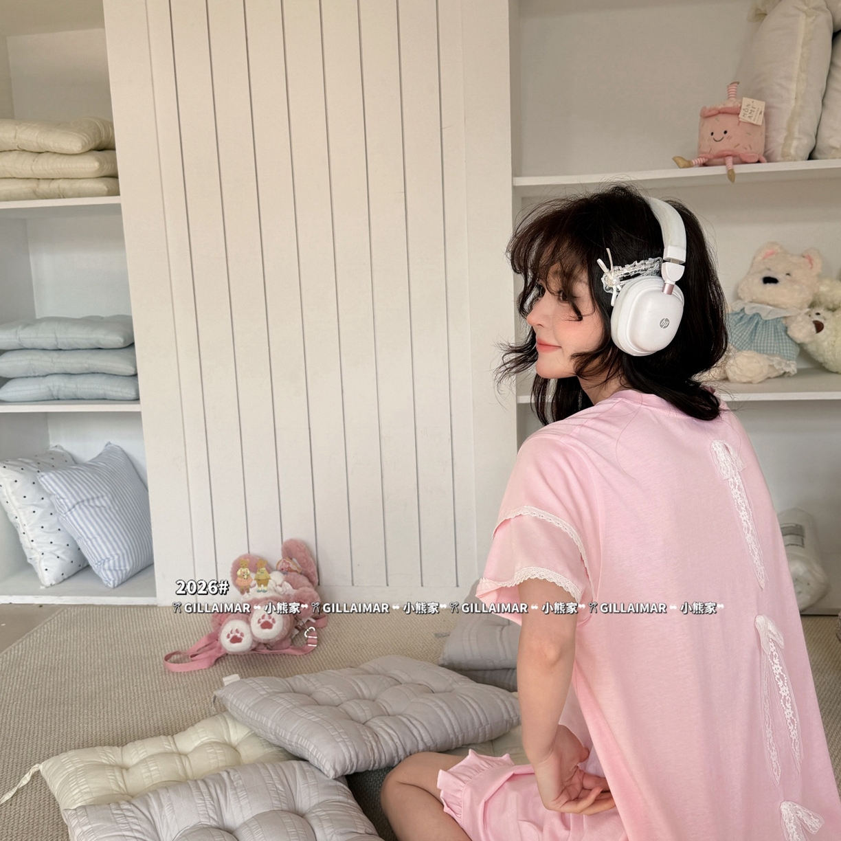 91家纺网 家纺一手货源 找家纺 （总）妍景家居生活馆 2026新款莱赛尔冰丝棉睡裙-蛋糕小熊T粉