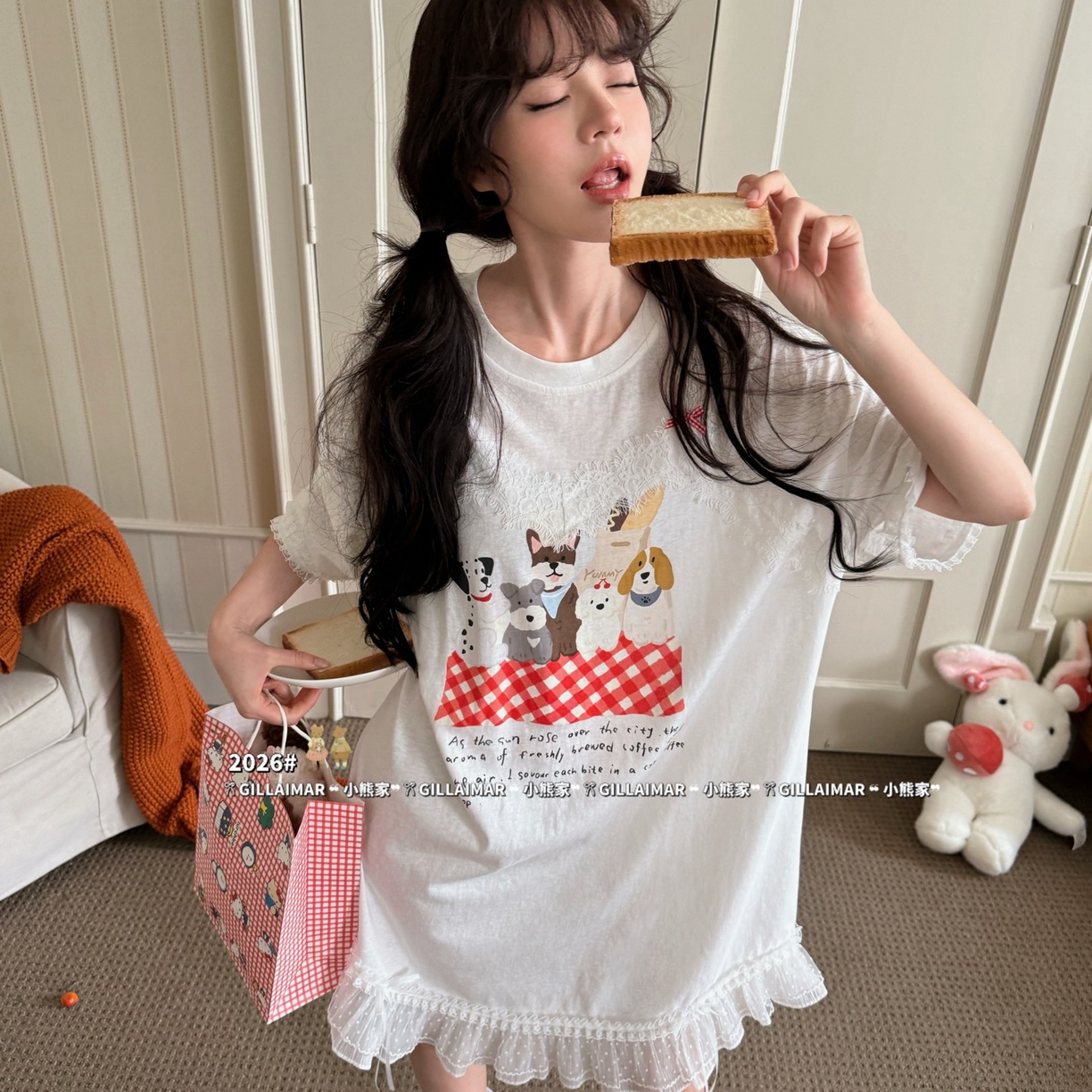 （总）妍景家居生活馆 2026新款莱赛尔冰丝棉睡裙-红地毯白T