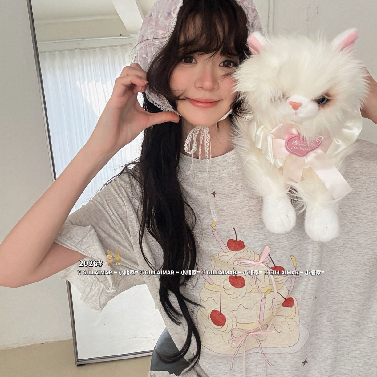 91家纺网 家纺一手货源 找家纺 （总）妍景家居生活馆 2026新款莱赛尔冰丝棉睡裙-蕾丝蛋糕T浅灰