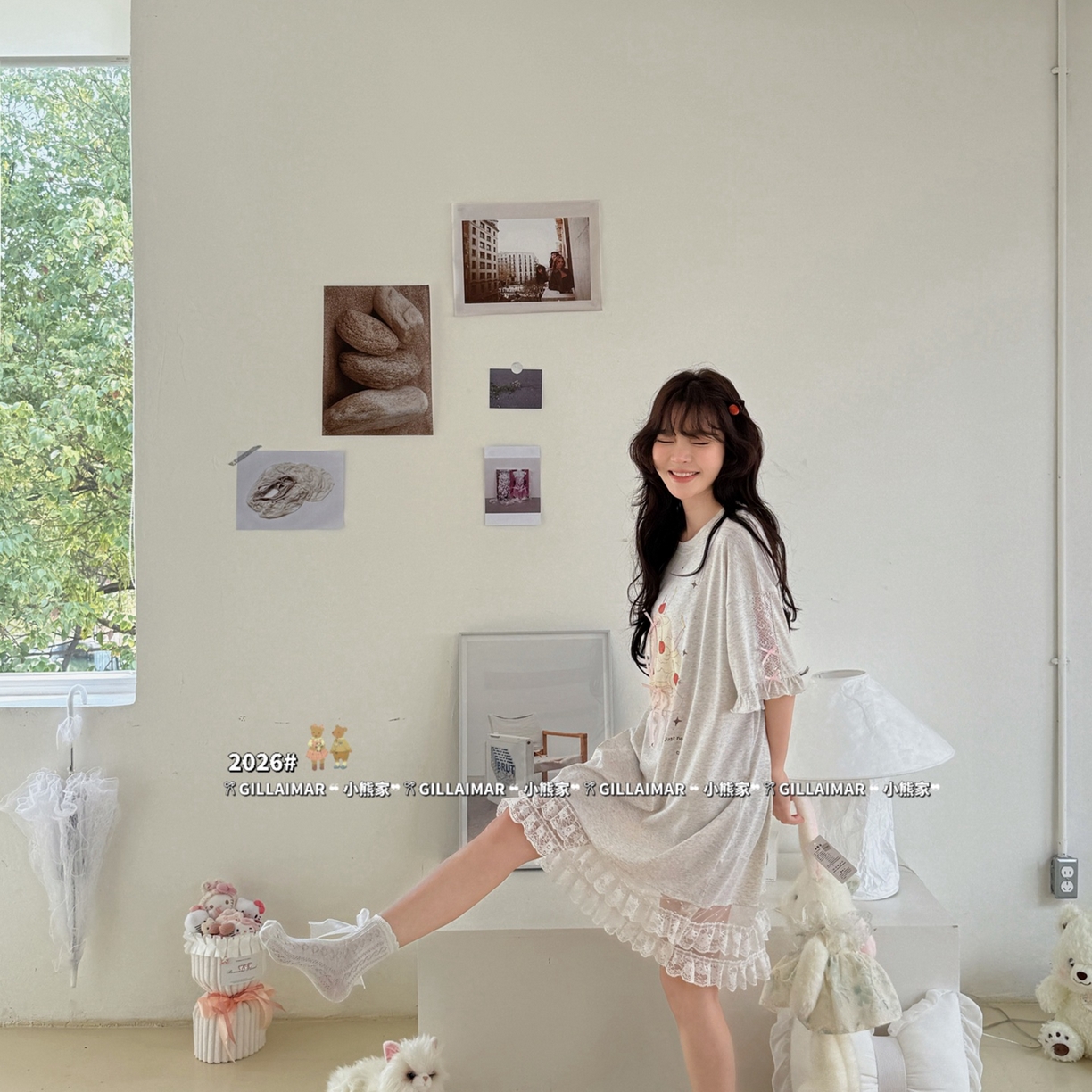 91家纺网 家纺一手货源 找家纺 （总）妍景家居生活馆 2026新款莱赛尔冰丝棉睡裙-蕾丝蛋糕T浅灰