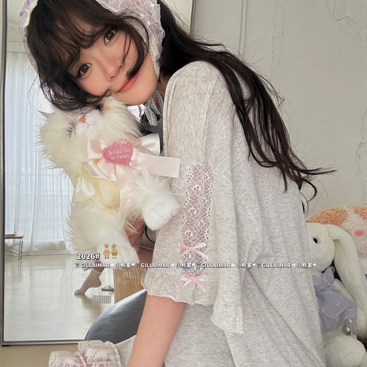 91家纺网 家纺一手货源 找家纺 （总）妍景家居生活馆 2026新款莱赛尔冰丝棉睡裙-蕾丝蛋糕T浅灰