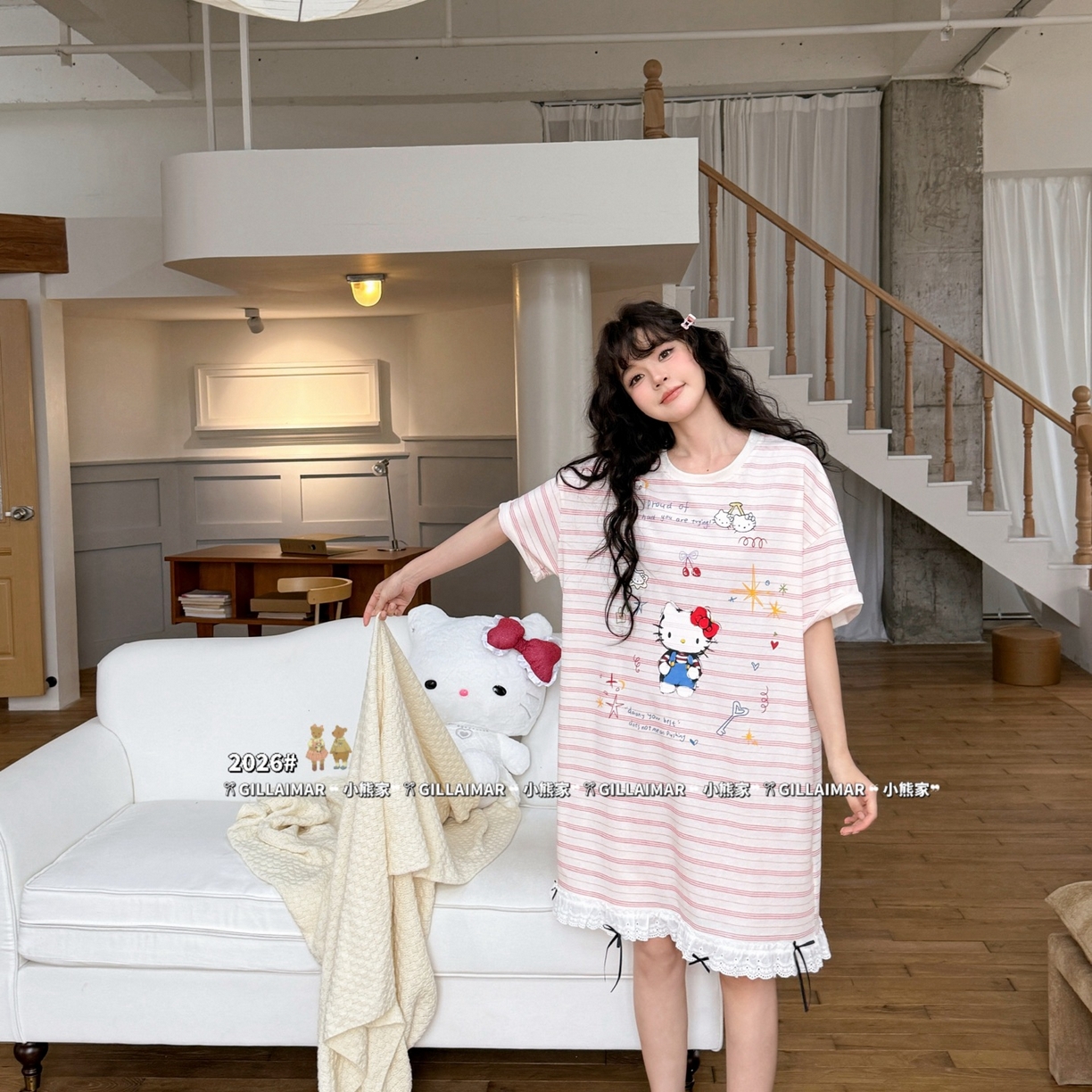 91家纺网 家纺一手货源 找家纺 妍景家居生活馆 2026新款莱赛尔冰丝棉睡裙-无忧KT 无忧KT-粉色