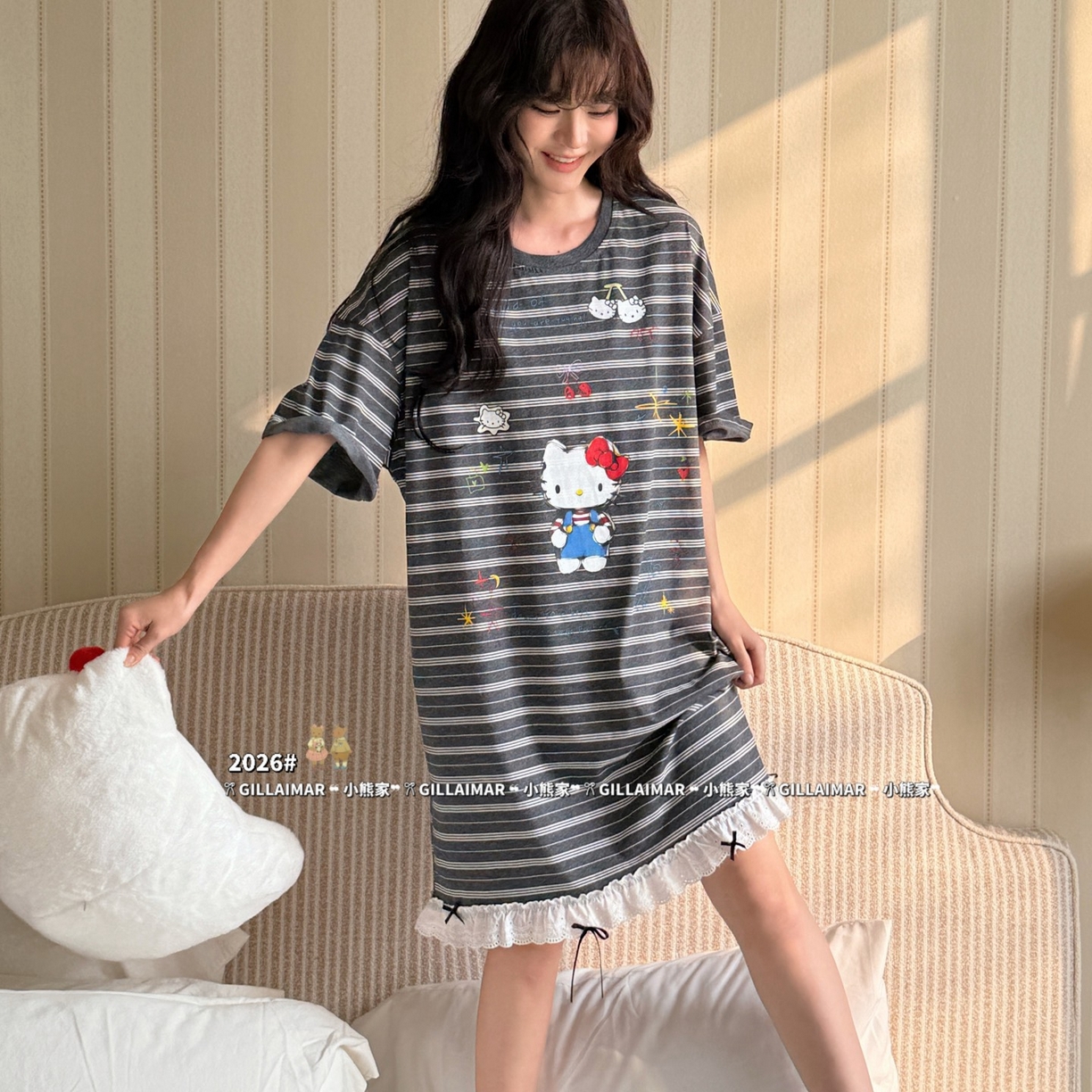 91家纺网 家纺一手货源 找家纺 （总）妍景家居生活馆 2026新款莱赛尔冰丝棉睡裙-无忧KT