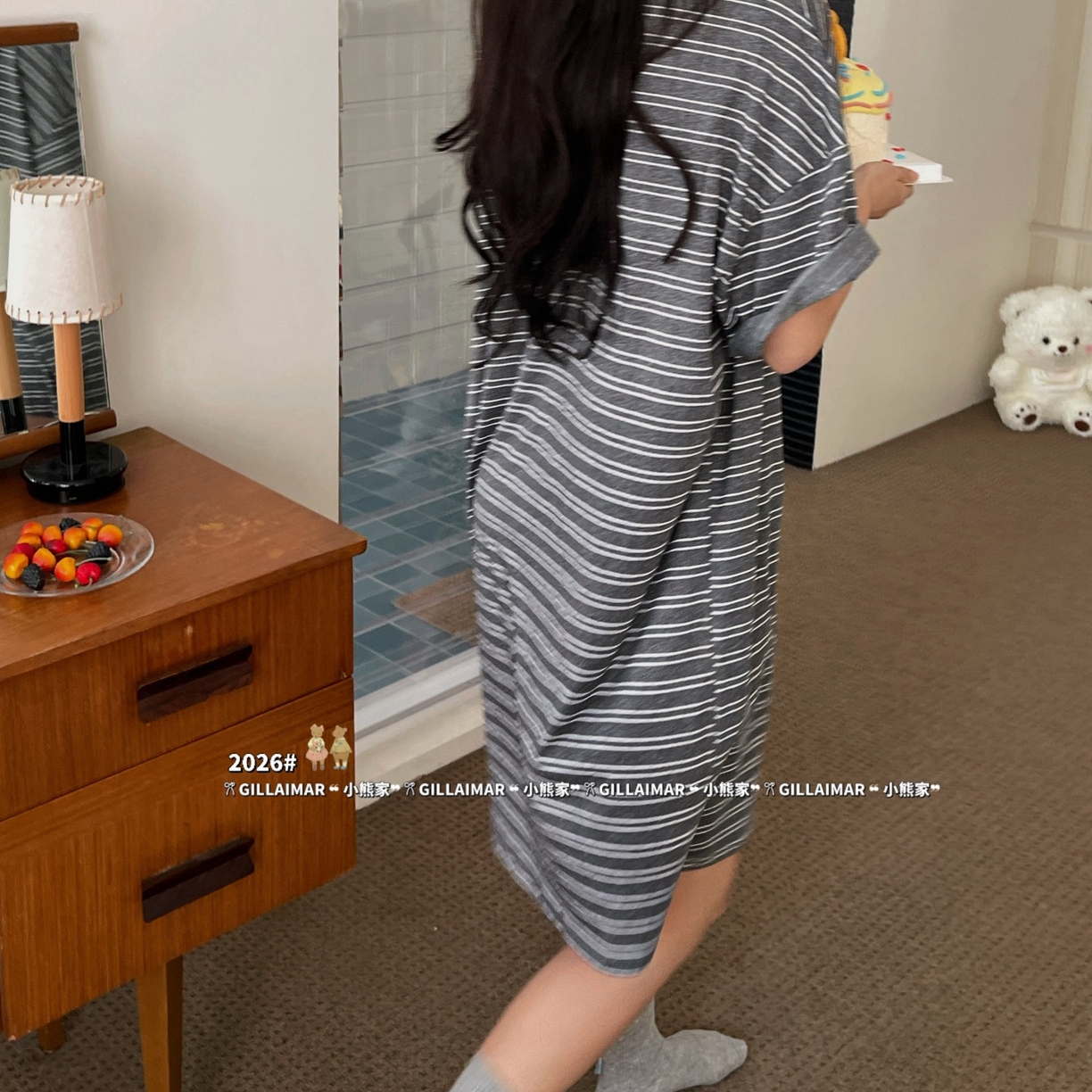 91家纺网 家纺一手货源 找家纺 妍景家居生活馆 2026新款莱赛尔冰丝棉睡裙-无忧KT 无忧KT-深灰