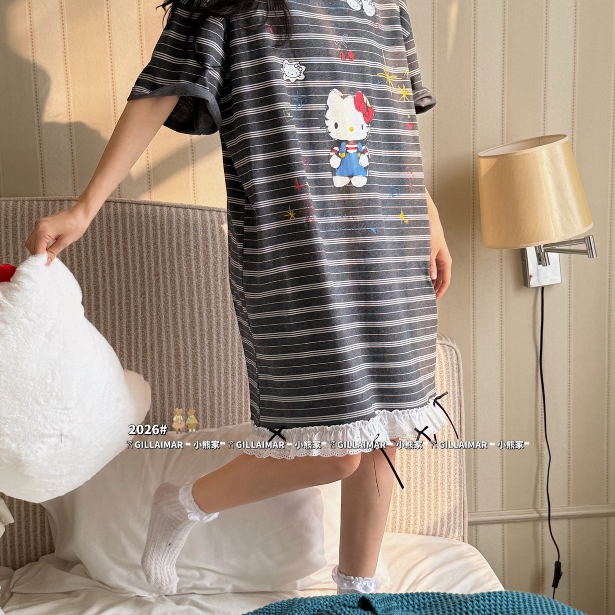 91家纺网 家纺一手货源 找家纺 妍景家居生活馆 2026新款莱赛尔冰丝棉睡裙-无忧KT 无忧KT-深灰