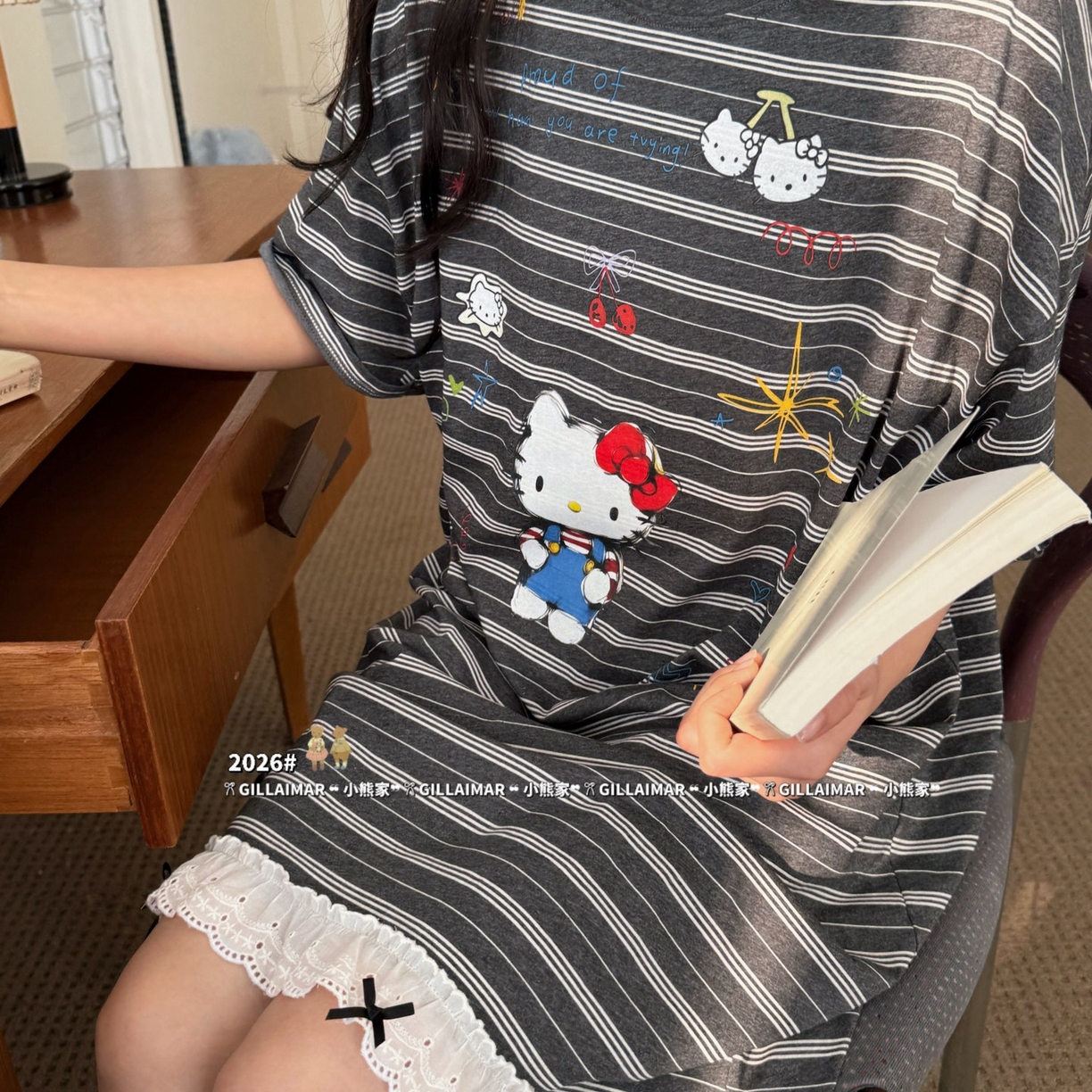 91家纺网 家纺一手货源 找家纺 妍景家居生活馆 2026新款莱赛尔冰丝棉睡裙-无忧KT 无忧KT-深灰