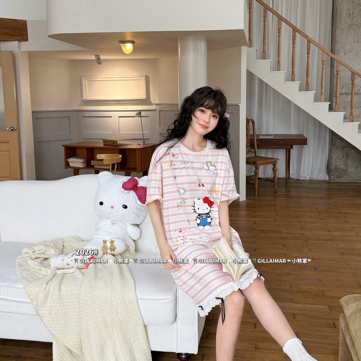 91家纺网 家纺一手货源 找家纺 妍景家居生活馆 2026新款莱赛尔冰丝棉睡裙-无忧KT 无忧KT-粉色