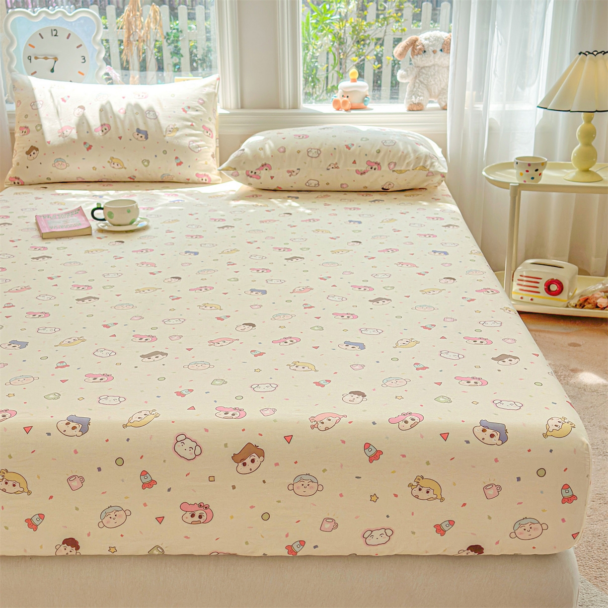 91家纺网 家纺一手货源 找家纺 女子家纺 2026新款全棉纯棉印花卡通单床笠 糖果幼儿园