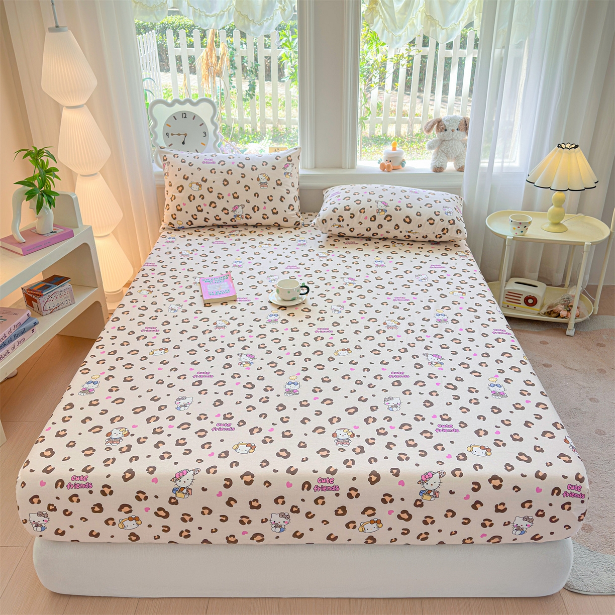 91家纺网 家纺一手货源 找家纺 女子家纺 2026新款全棉纯棉印花卡通单床笠 豹纹猫