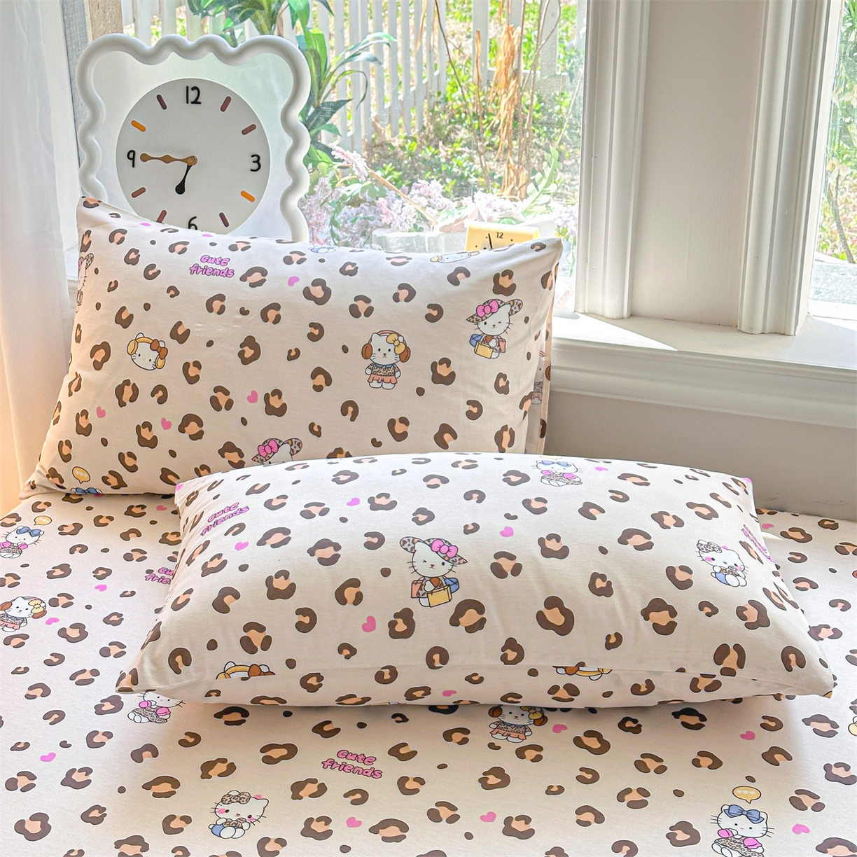 91家纺网 家纺一手货源 找家纺 女子家纺 2026新款全棉纯棉印花卡通单床笠 豹纹猫