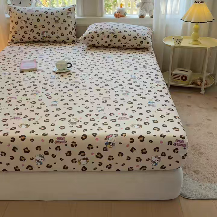 91家纺网 家纺一手货源 找家纺 女子家纺 2026新款全棉纯棉印花卡通单床笠 豹纹猫