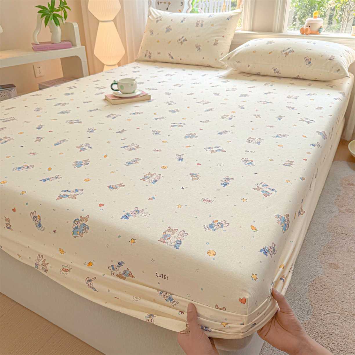 91家纺网 家纺一手货源 找家纺 女子家纺 2026新款全棉纯棉印花卡通单床笠 动物城