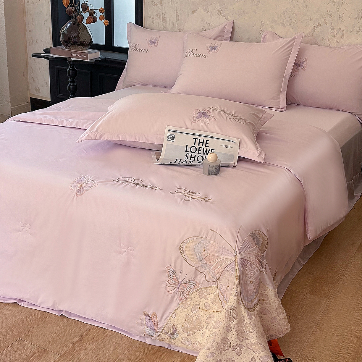 宅家居 2026新款蚕蛹蛋白刺绣A类水光天丝贴纱绣夏被四件套-蝶舞花语 蝶舞花语-紫色