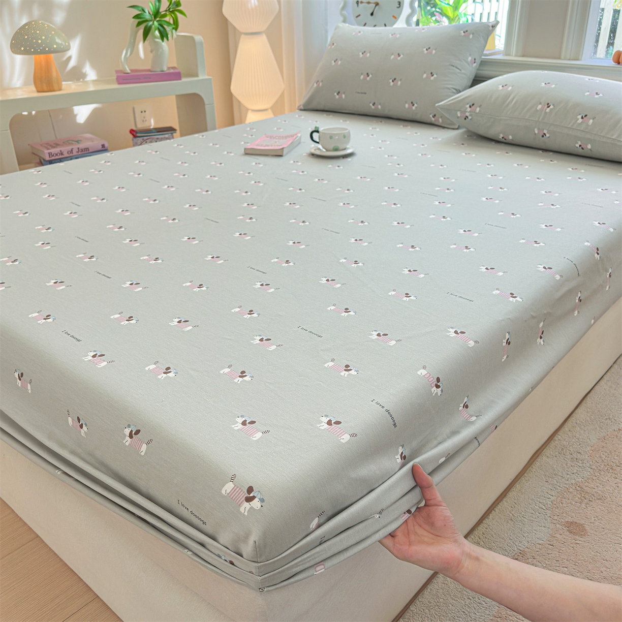 91家纺网 家纺一手货源 找家纺 女子家纺 2026新款全棉纯棉印花卡通单床笠 克里斯-绿