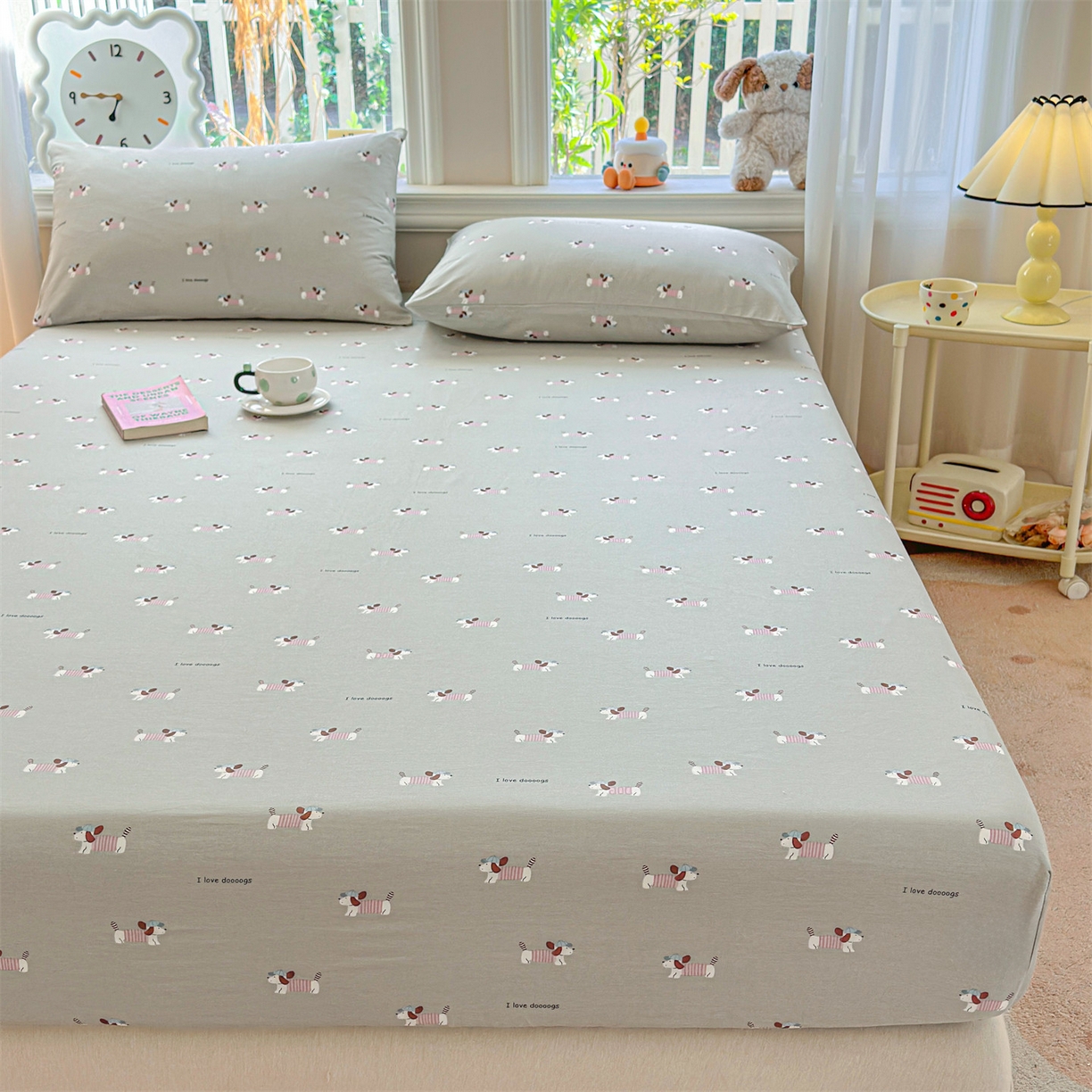 91家纺网 家纺一手货源 找家纺 女子家纺 2026新款全棉纯棉印花卡通单床笠 克里斯-绿