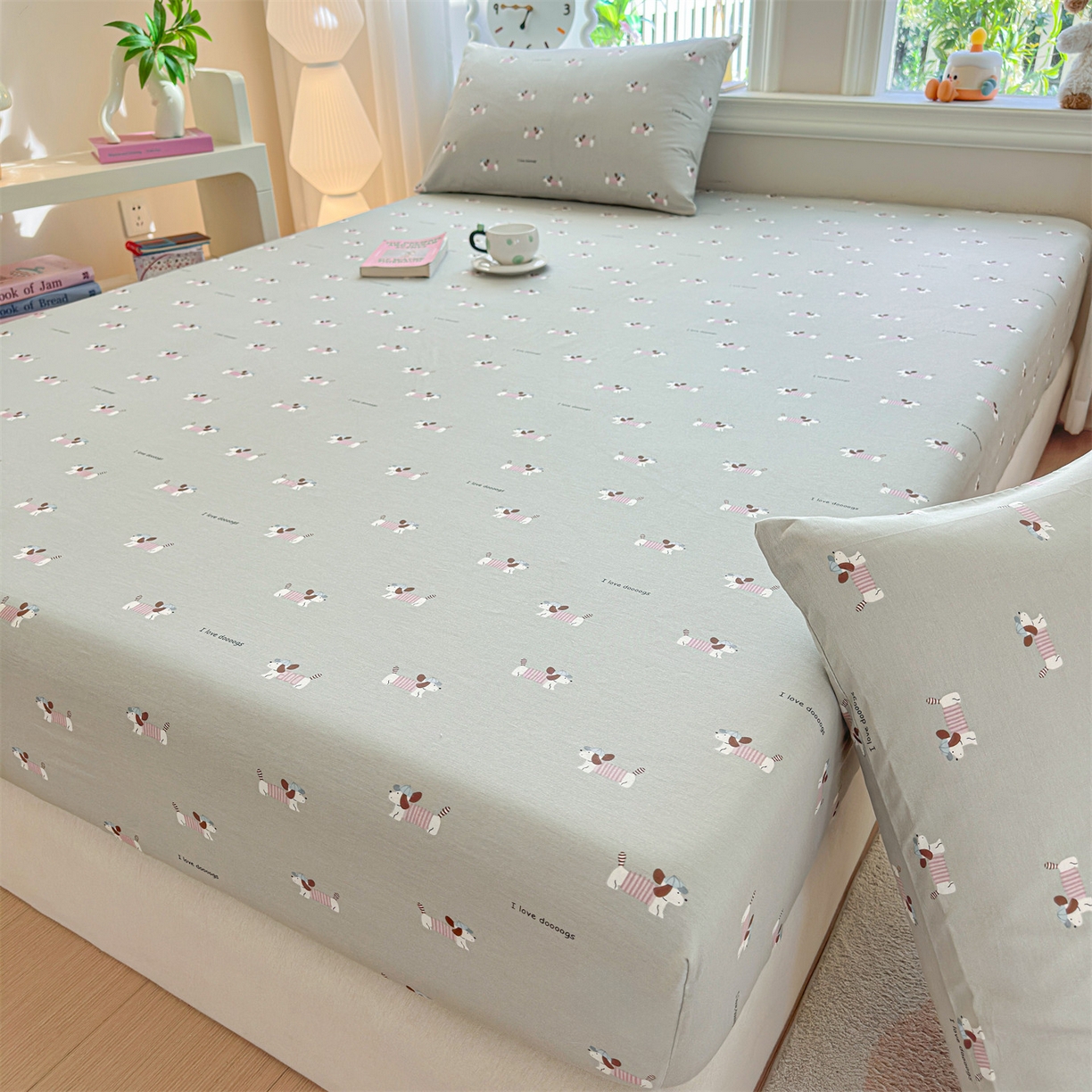 91家纺网 家纺一手货源 找家纺 女子家纺 2026新款全棉纯棉印花卡通单床笠 克里斯-绿