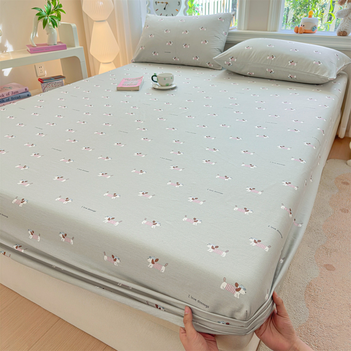 91家纺网 家纺一手货源 找家纺 女子家纺 2026新款全棉纯棉印花卡通单床笠 克里斯-绿