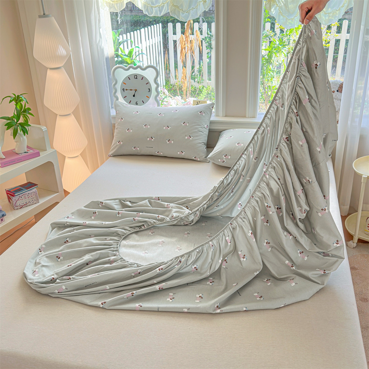 91家纺网 家纺一手货源 找家纺 女子家纺 2026新款全棉纯棉印花卡通单床笠 克里斯-绿