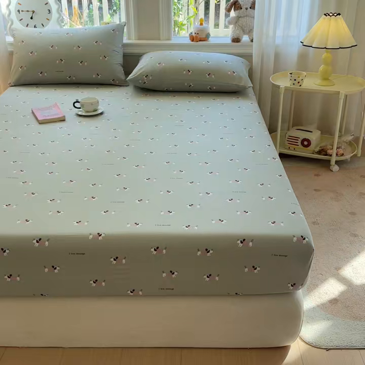 91家纺网 家纺一手货源 找家纺 女子家纺 2026新款全棉纯棉印花卡通单床笠 克里斯-绿