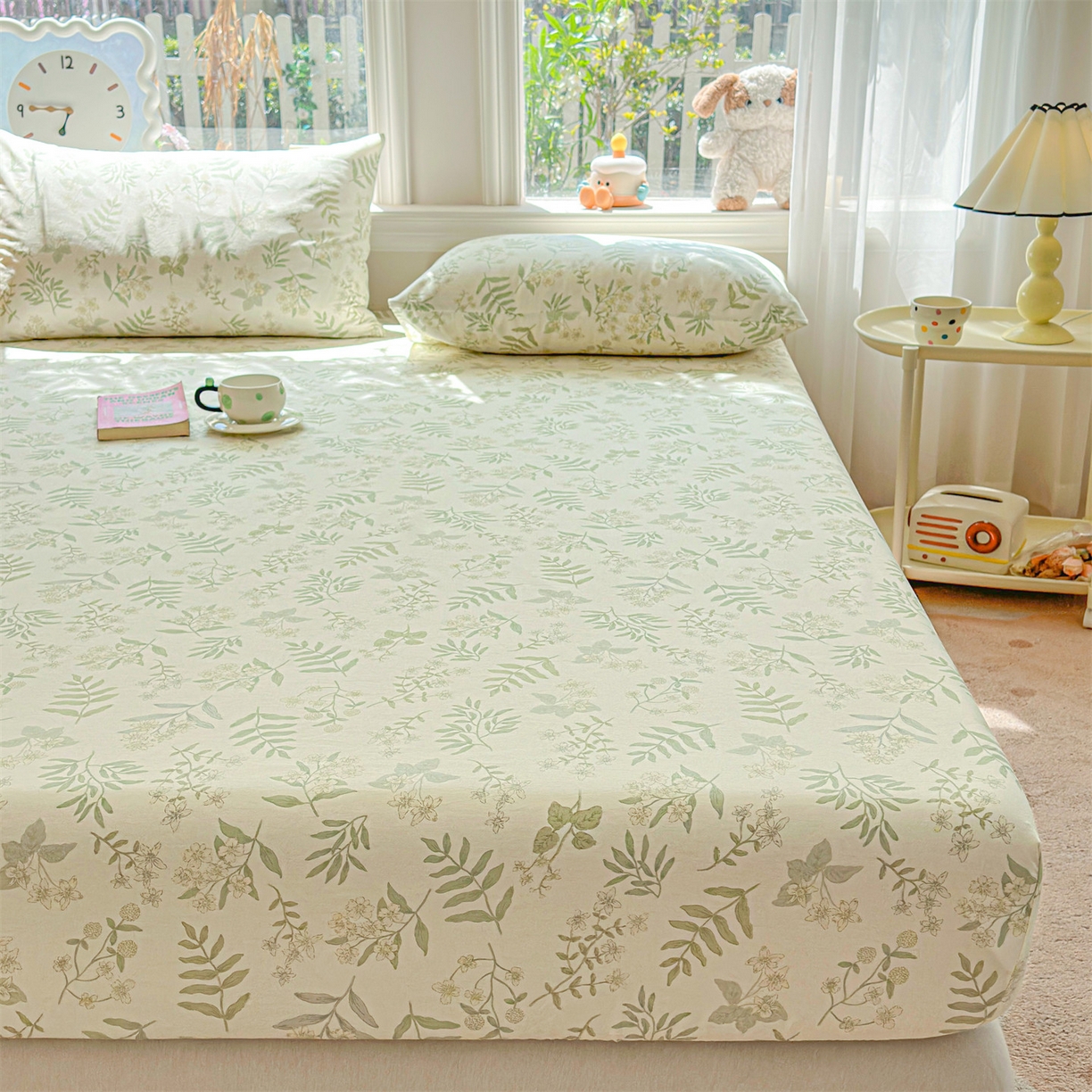 91家纺网 家纺一手货源 找家纺 女子家纺 2026新款全棉纯棉印花卡通单床笠 绿茵