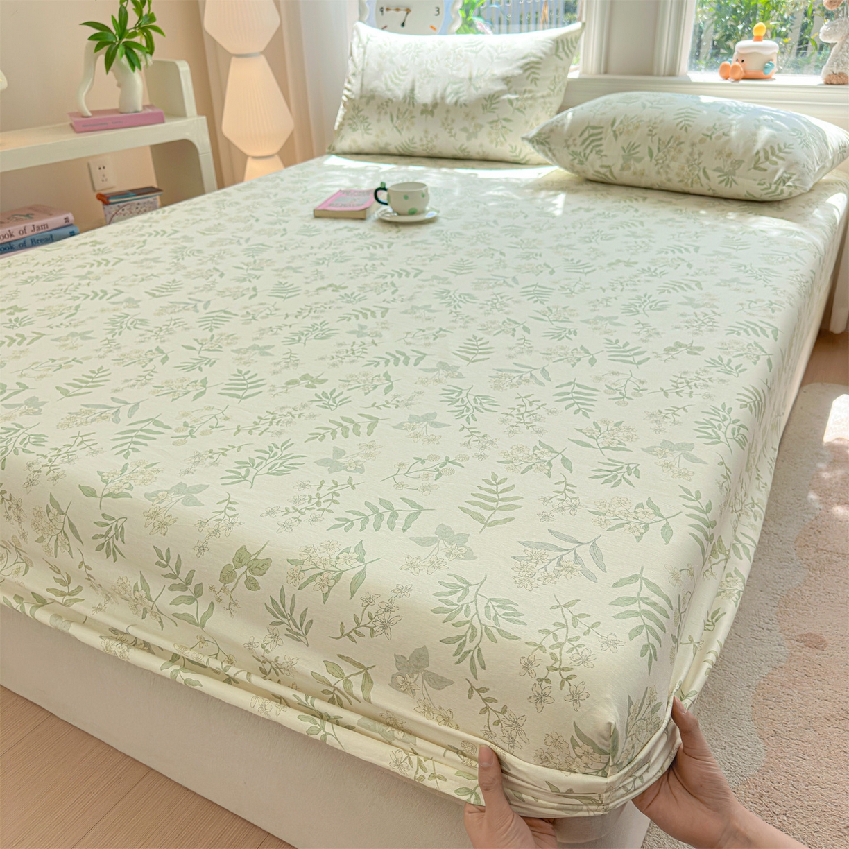 91家纺网 家纺一手货源 找家纺 女子家纺 2026新款全棉纯棉印花卡通单床笠 绿茵