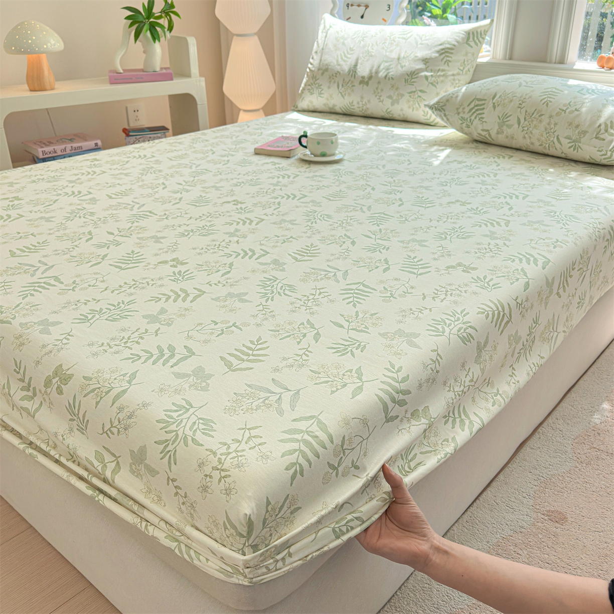 91家纺网 家纺一手货源 找家纺 女子家纺 2026新款全棉纯棉印花卡通单床笠 绿茵