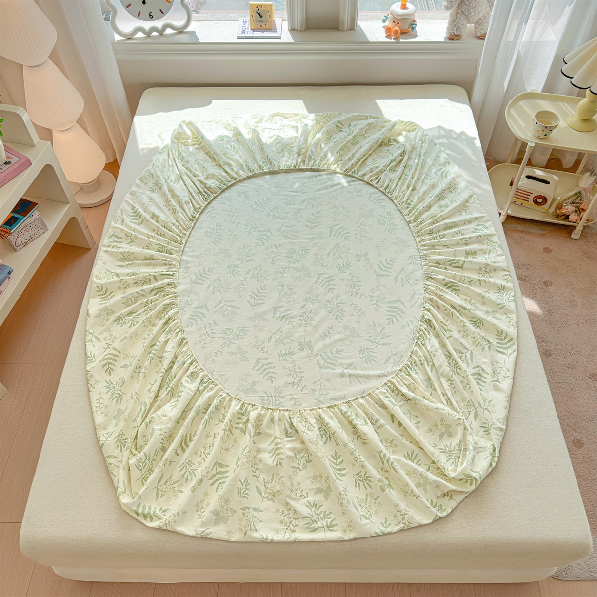 91家纺网 家纺一手货源 找家纺 女子家纺 2026新款全棉纯棉印花卡通单床笠 绿茵