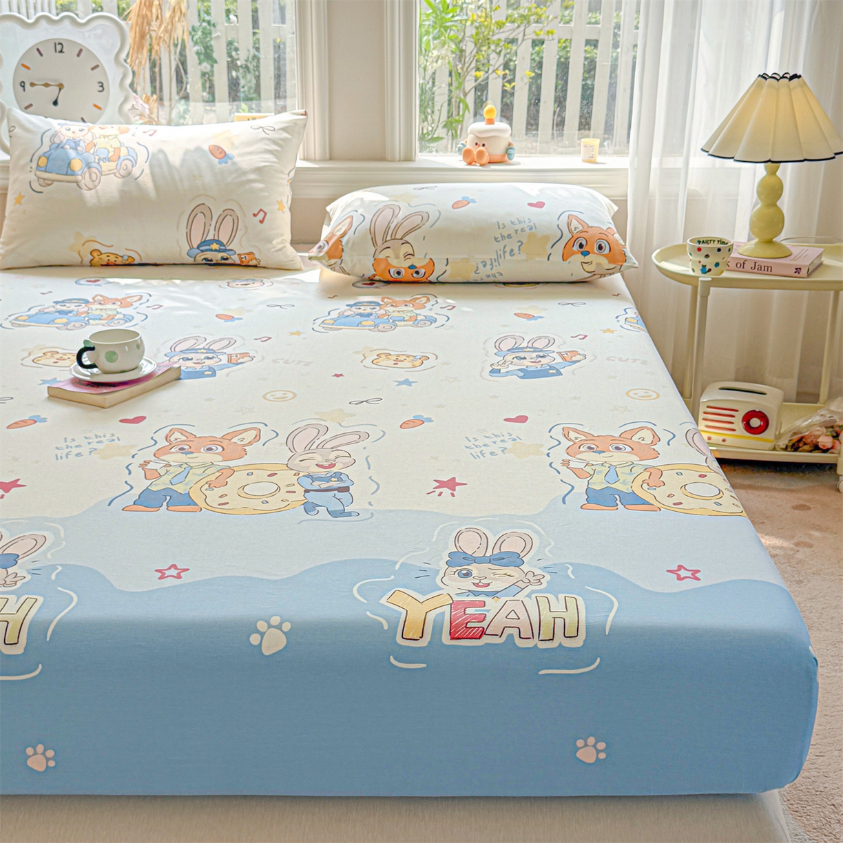 91家纺网 家纺一手货源 找家纺 女子家纺 2026新款全棉纯棉印花卡通单床笠 萌趣