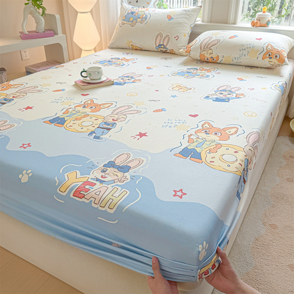 91家纺网 家纺一手货源 找家纺 女子家纺 2026新款全棉纯棉印花卡通单床笠 萌趣