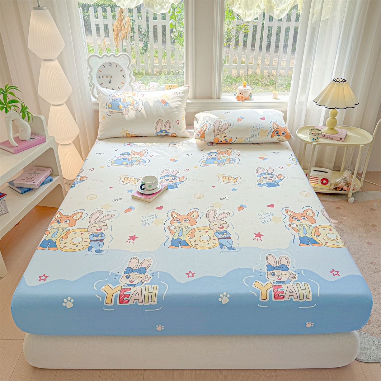 91家纺网 家纺一手货源 找家纺 女子家纺 2026新款全棉纯棉印花卡通单床笠 萌趣