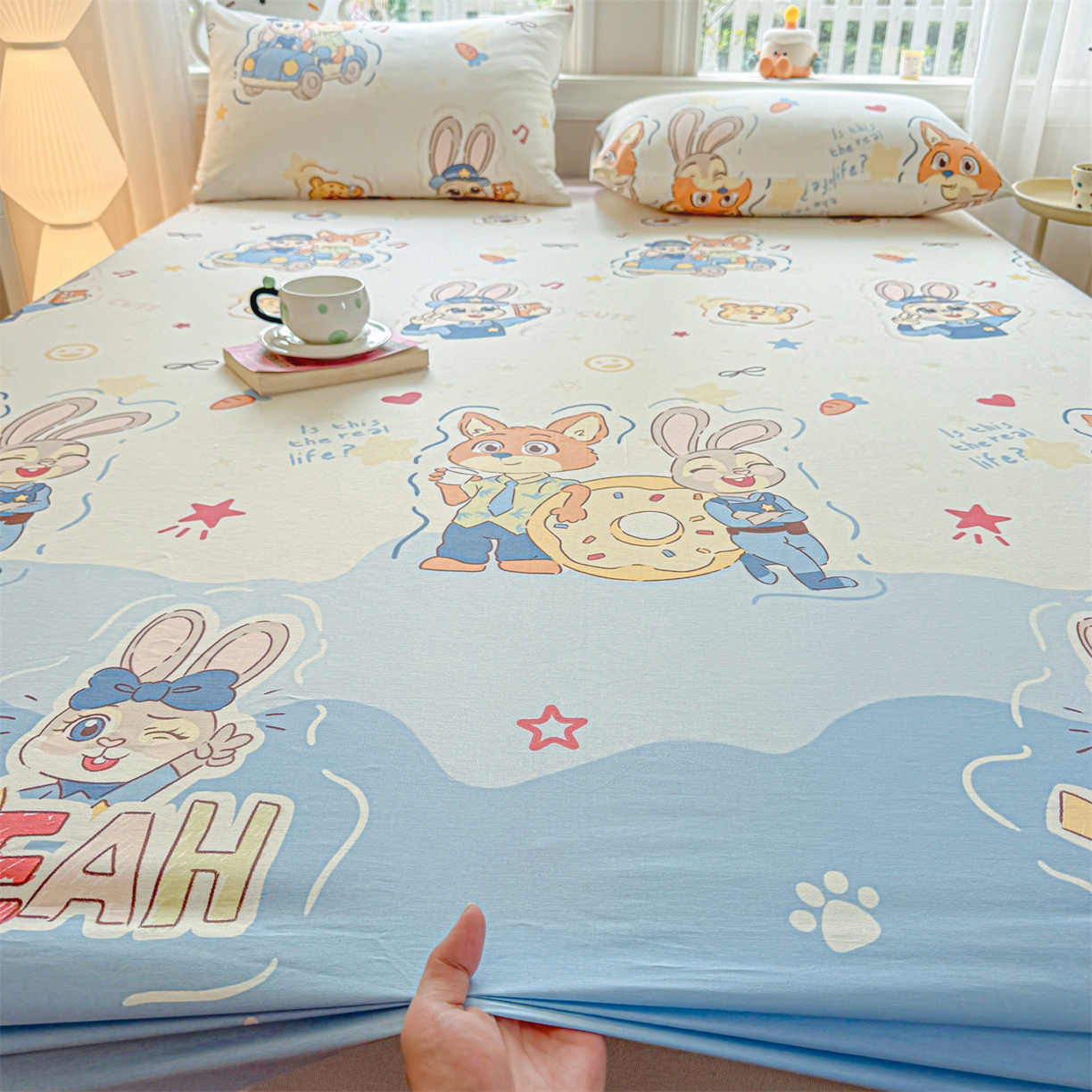 91家纺网 家纺一手货源 找家纺 女子家纺 2026新款全棉纯棉印花卡通单床笠 萌趣