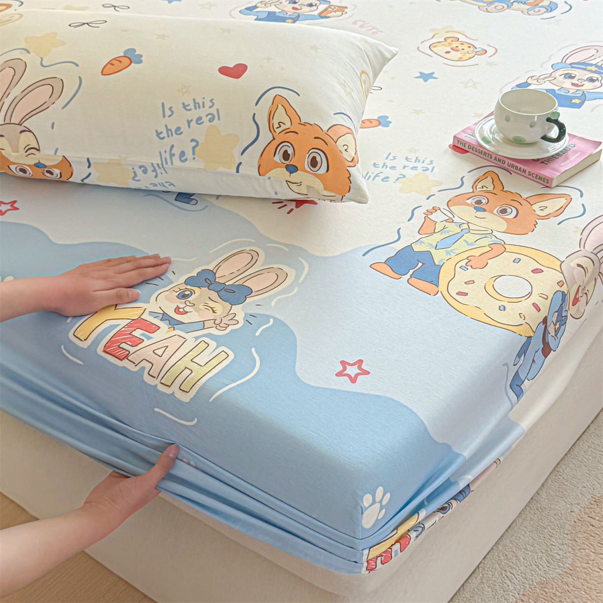 91家纺网 家纺一手货源 找家纺 女子家纺 2026新款全棉纯棉印花卡通单床笠 萌趣