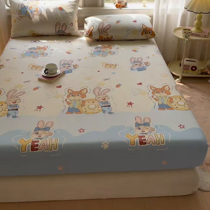 91家纺网 家纺一手货源 找家纺 女子家纺 2026新款全棉纯棉印花卡通单床笠 萌趣