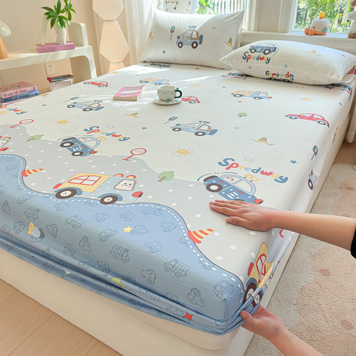 女子家纺 2026新款全棉纯棉印花卡通单床笠 汽车嘟嘟