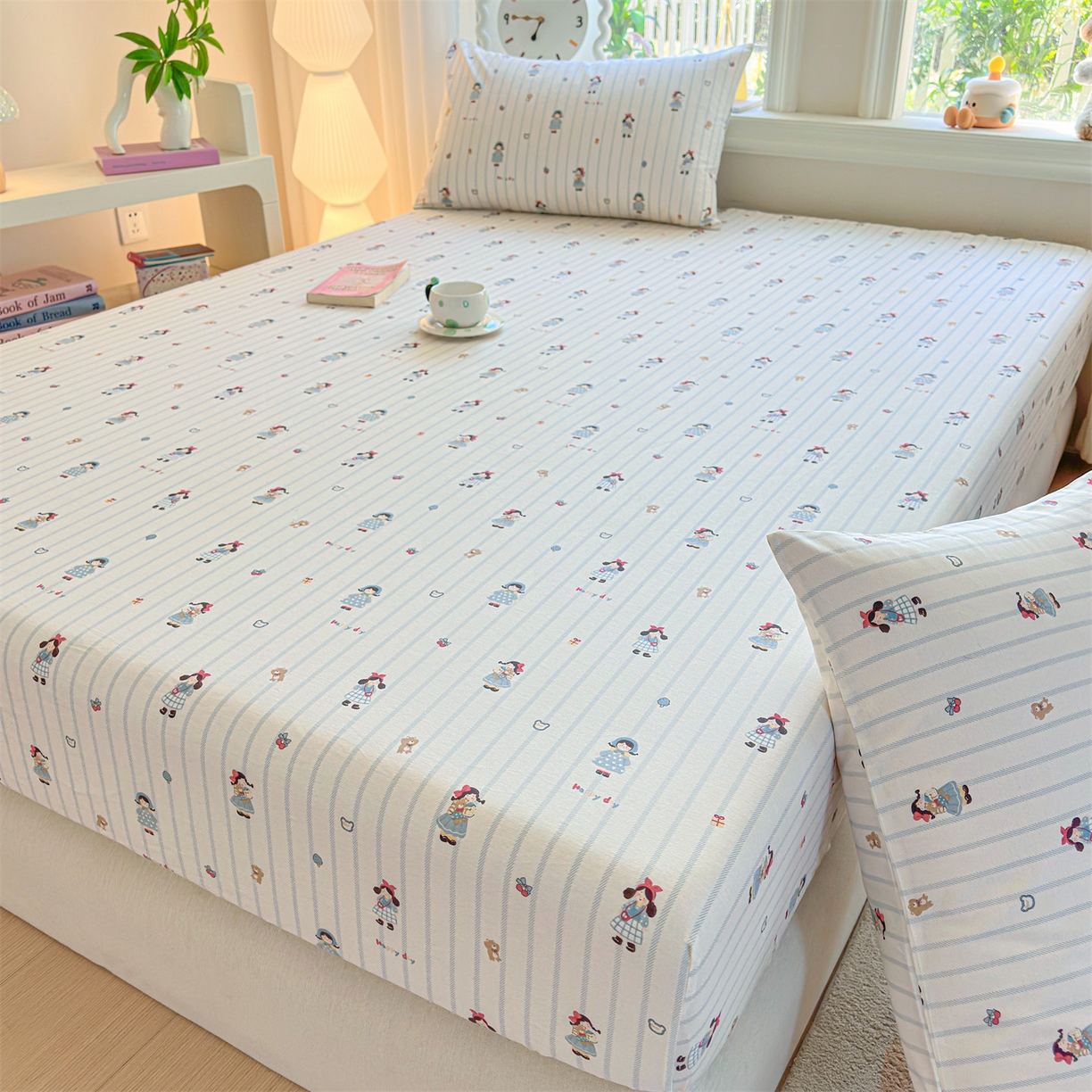 91家纺网 家纺一手货源 找家纺 女子家纺 2026新款全棉纯棉印花卡通单床笠 少女日记