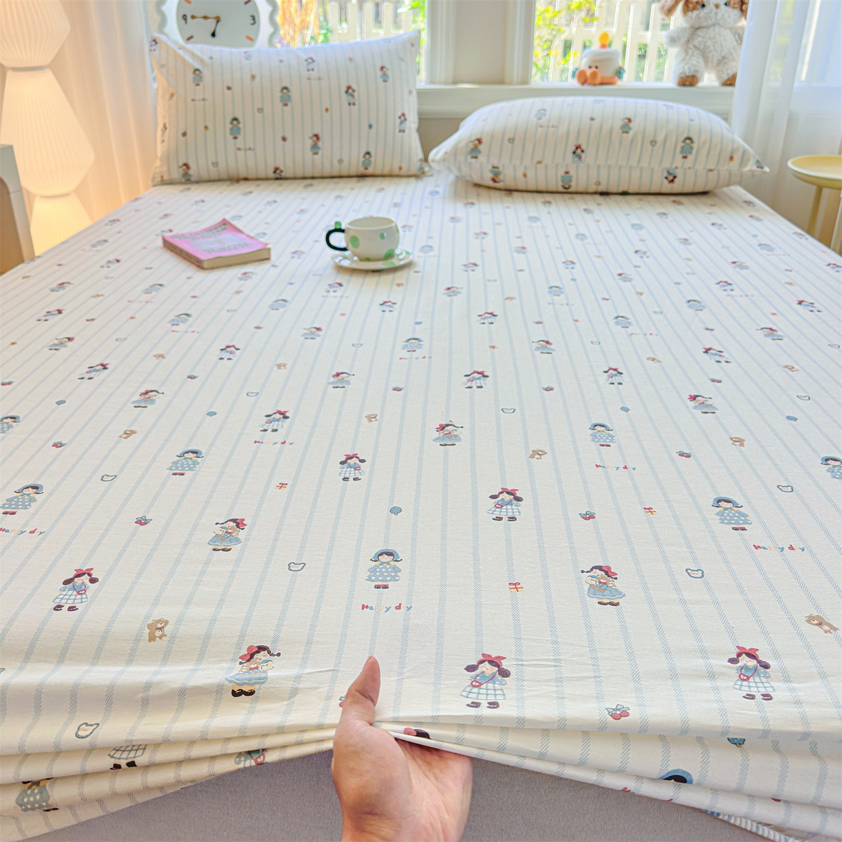 91家纺网 家纺一手货源 找家纺 女子家纺 2026新款全棉纯棉印花卡通单床笠 少女日记