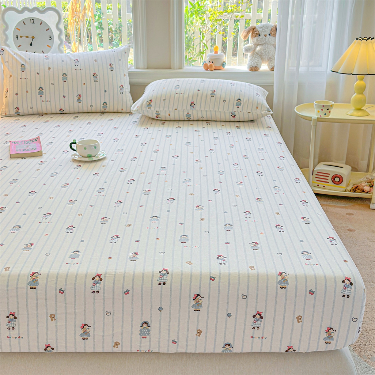 91家纺网 家纺一手货源 找家纺 女子家纺 2026新款全棉纯棉印花卡通单床笠 少女日记