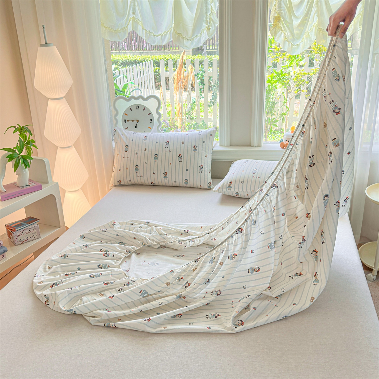 91家纺网 家纺一手货源 找家纺 女子家纺 2026新款全棉纯棉印花卡通单床笠 少女日记