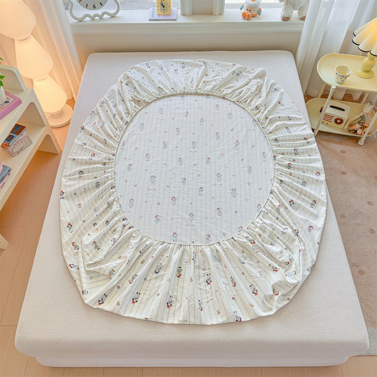 91家纺网 家纺一手货源 找家纺 女子家纺 2026新款全棉纯棉印花卡通单床笠 少女日记