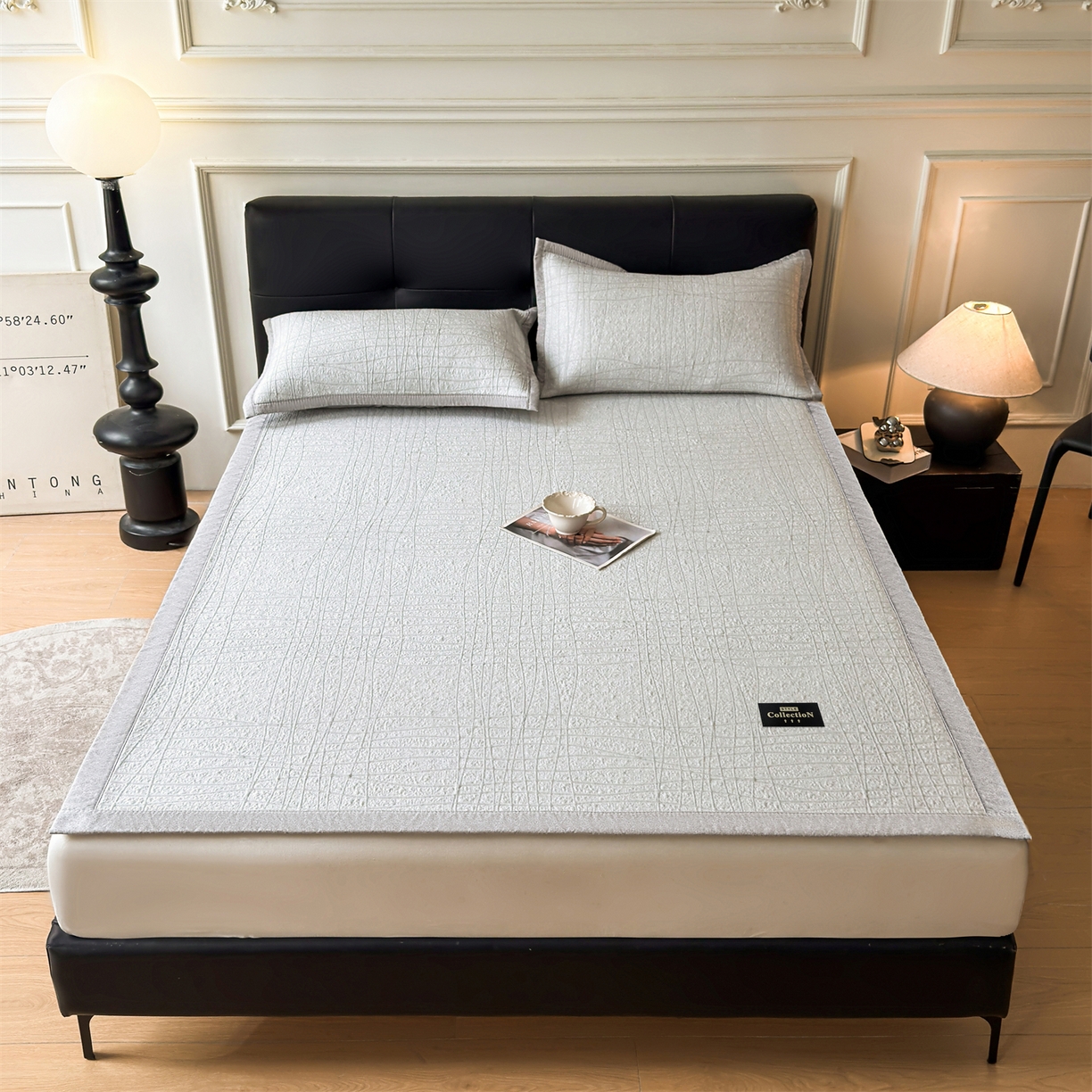 91家纺网 家纺一手货源 找家纺 耐思家纺 2026新款复合三明治PE乙纶提花冰豆豆凉席罗马曲线系列（提供买家秀） 罗马曲线-灰床席款