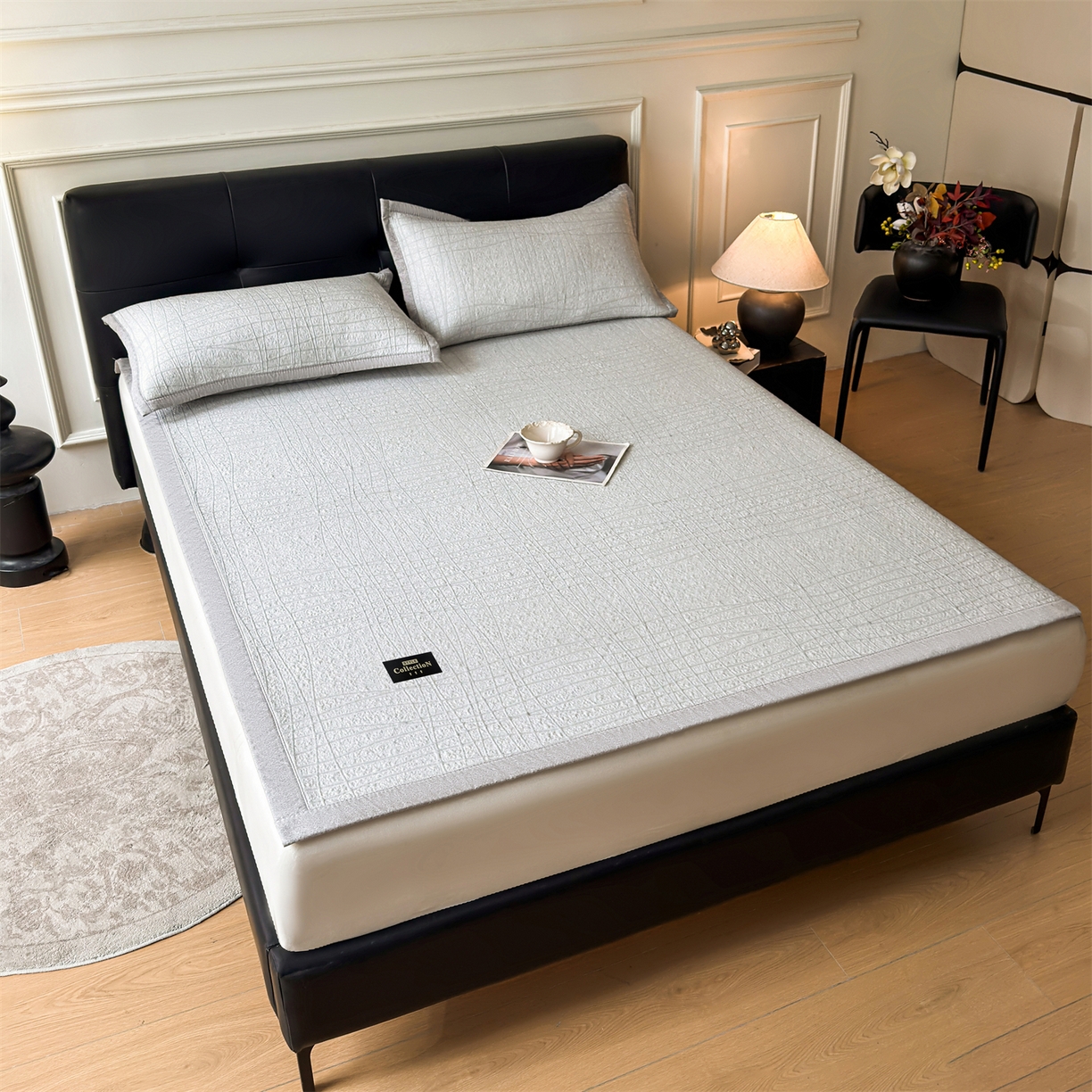 91家纺网 家纺一手货源 找家纺 耐思家纺 2026新款复合三明治PE乙纶提花冰豆豆凉席罗马曲线系列（提供买家秀） 罗马曲线-灰床席款