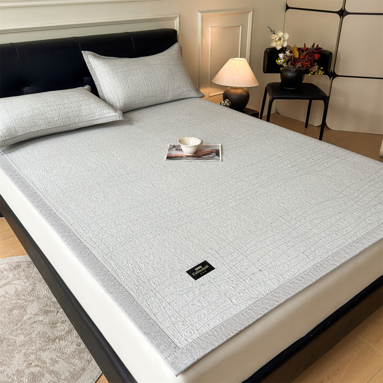 91家纺网 家纺一手货源 找家纺 耐思家纺 2026新款复合三明治PE乙纶提花冰豆豆凉席罗马曲线系列（提供买家秀） 罗马曲线-灰床席款